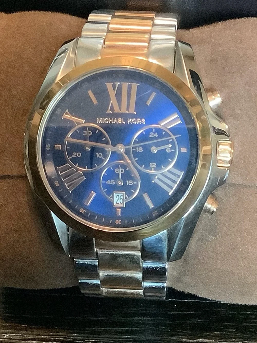 Michael Kors Two-Tone Rose Gold and Silver Blue Dial Chronograph Watch